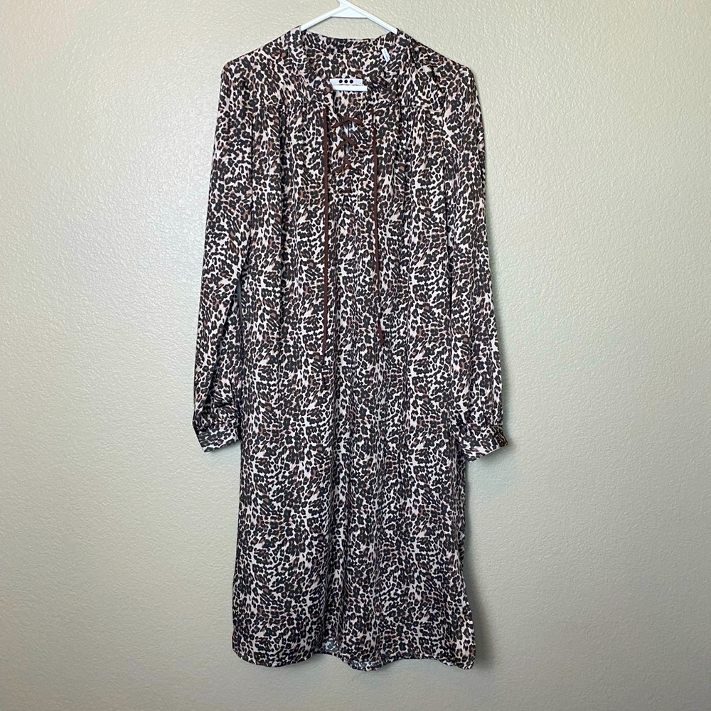 Three Dots Leopard Print Suede Lace Up Tunic Dress